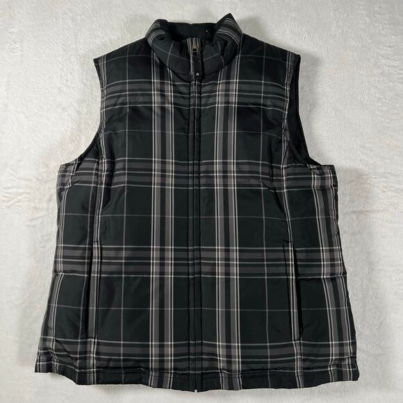 Charter Club Reversible Plaid and Solid Black Down Puffer Full Zip Vest - Picture 2 of 10